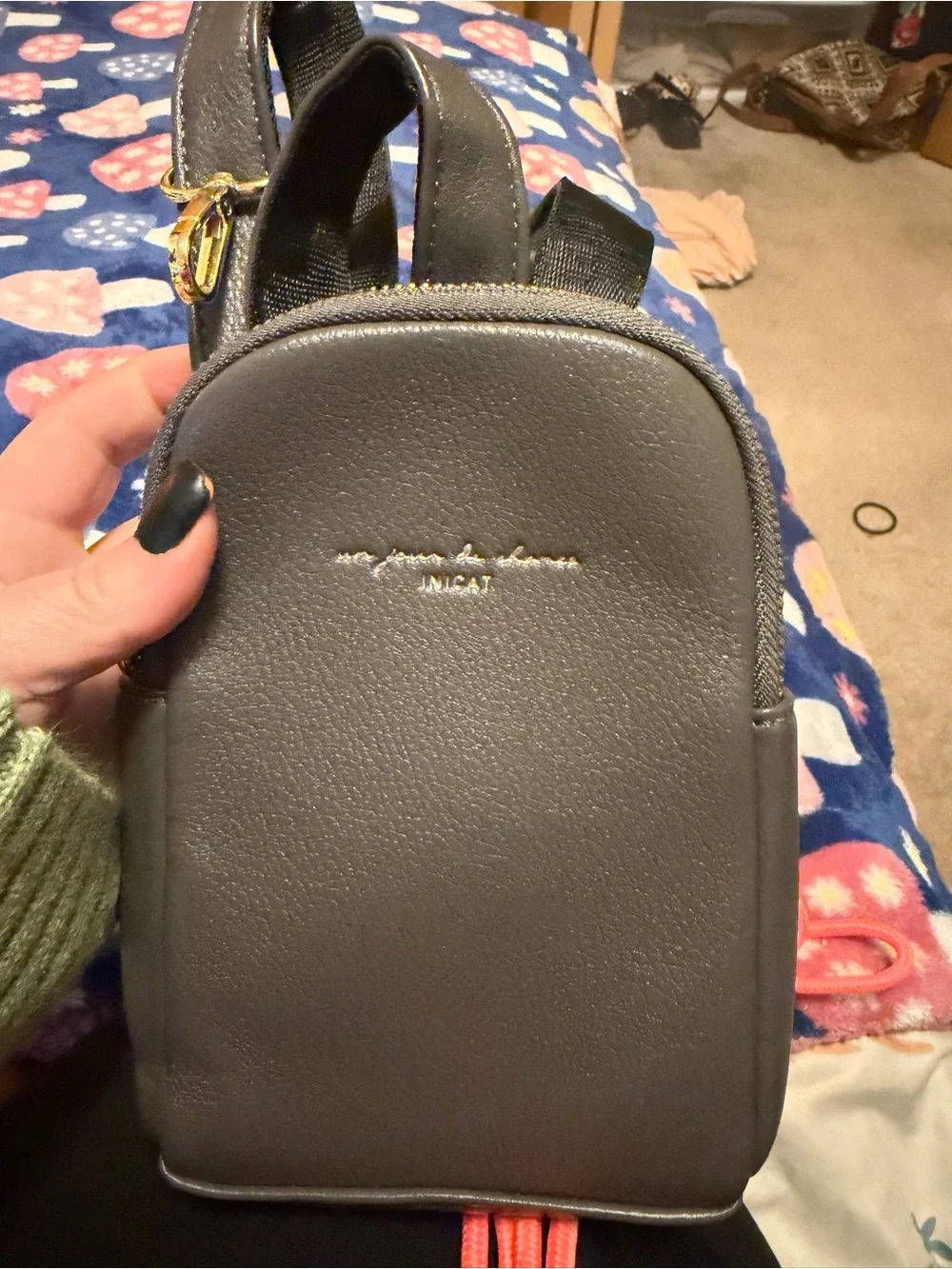 Nica Small Gray Leather INICAT Mini Backpack with Gold Hardware